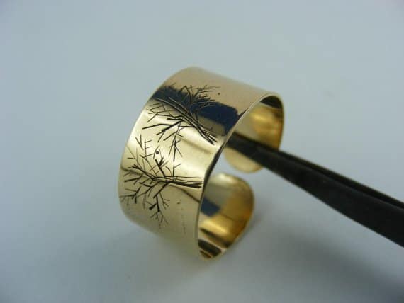 Inel aur Copacul Vietii din aur galben de 18k cu gravura manuala simbolul Copacul Vietii.Inel reglabil