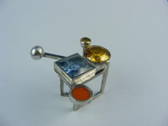 Inel acvamarin cu forme geometrice din argint 925 si acvamrin, citrin, email.