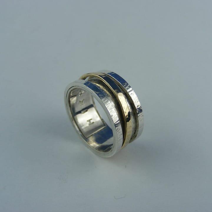 Inel Antistres din argint 925 si aur galben de 14k lucrat integral manual.Inel rotativ sau Spinner Ring.