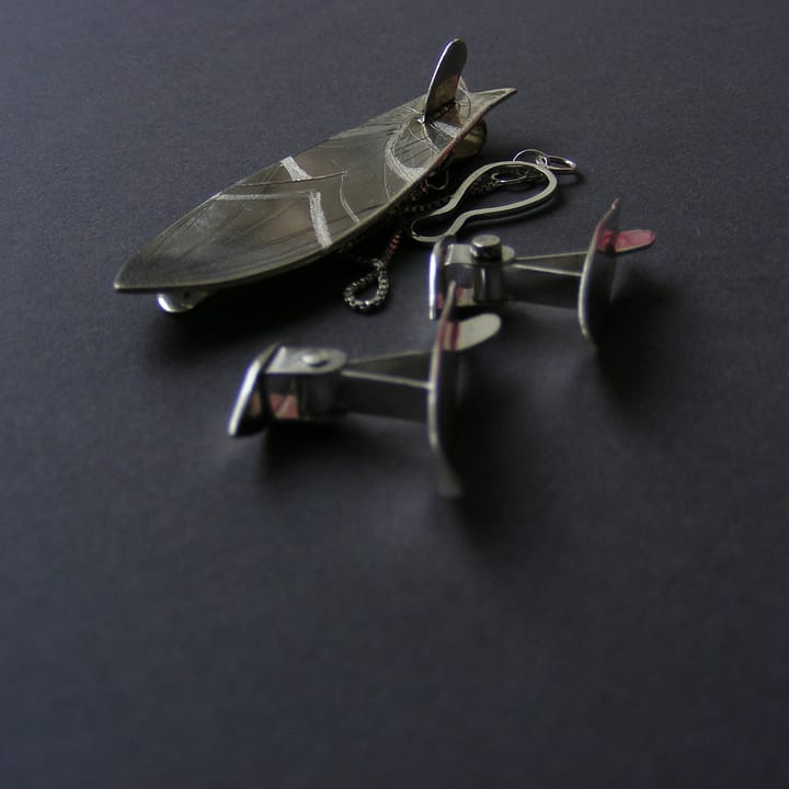 Set butoni si ac de cravata din argint 925 lucrati manual in forma de placa de surf