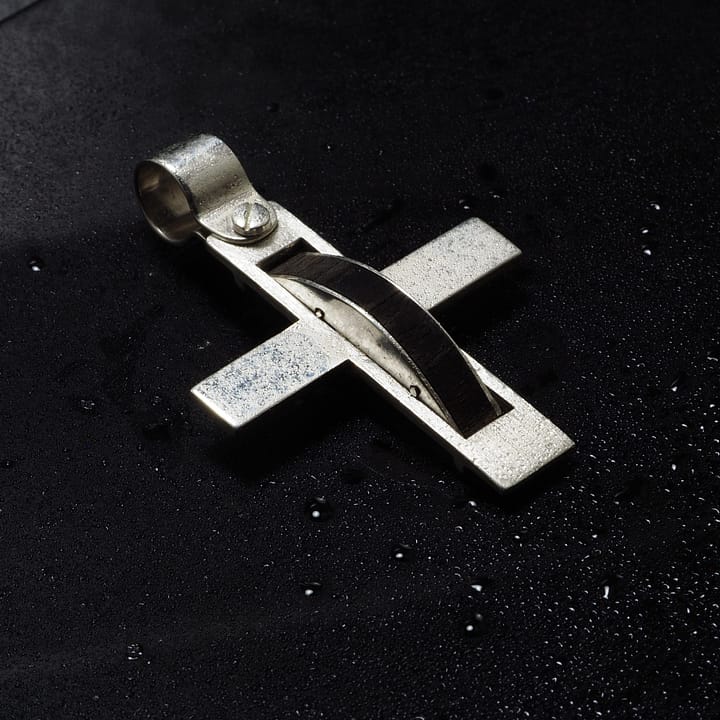 Men silver cross, unique item, men's sterling silver pendant, handmade with exotic ebony wood