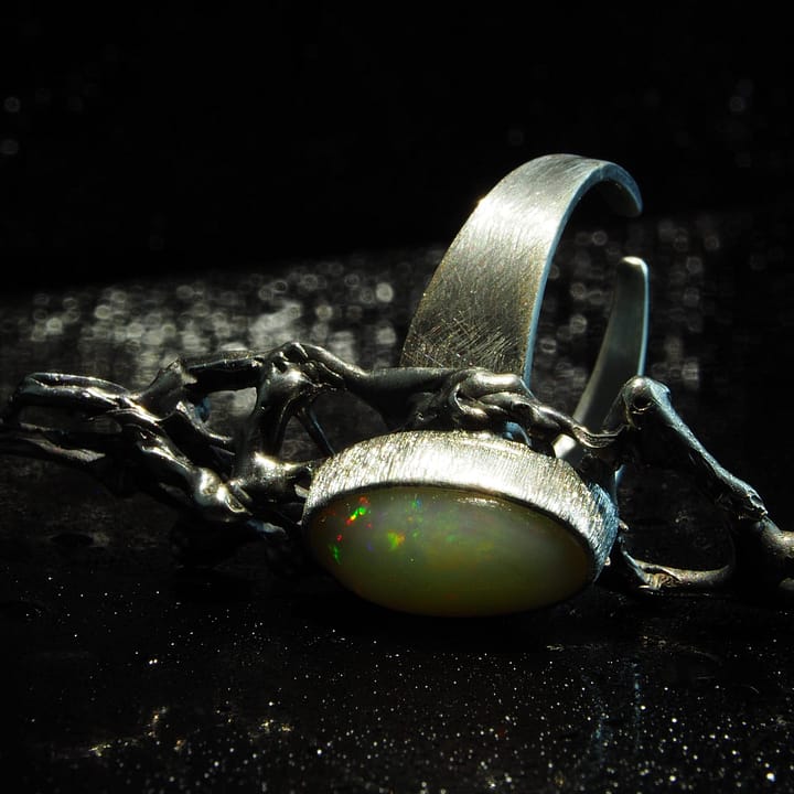 White Opal Ring, one of a kind, handcrafted in silver 925 with white opal gemstone.