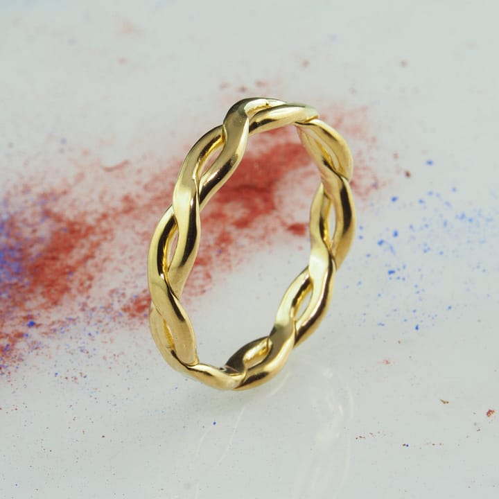 Inel aur dama, unicat, realizat integral manual din aur galben 18k. Inel impletit din aur, design simplu si elegant.