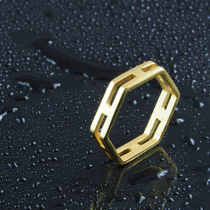 Inel hexagon, inel in forma hexagonala, realizat manual din aur galben de 14k.
